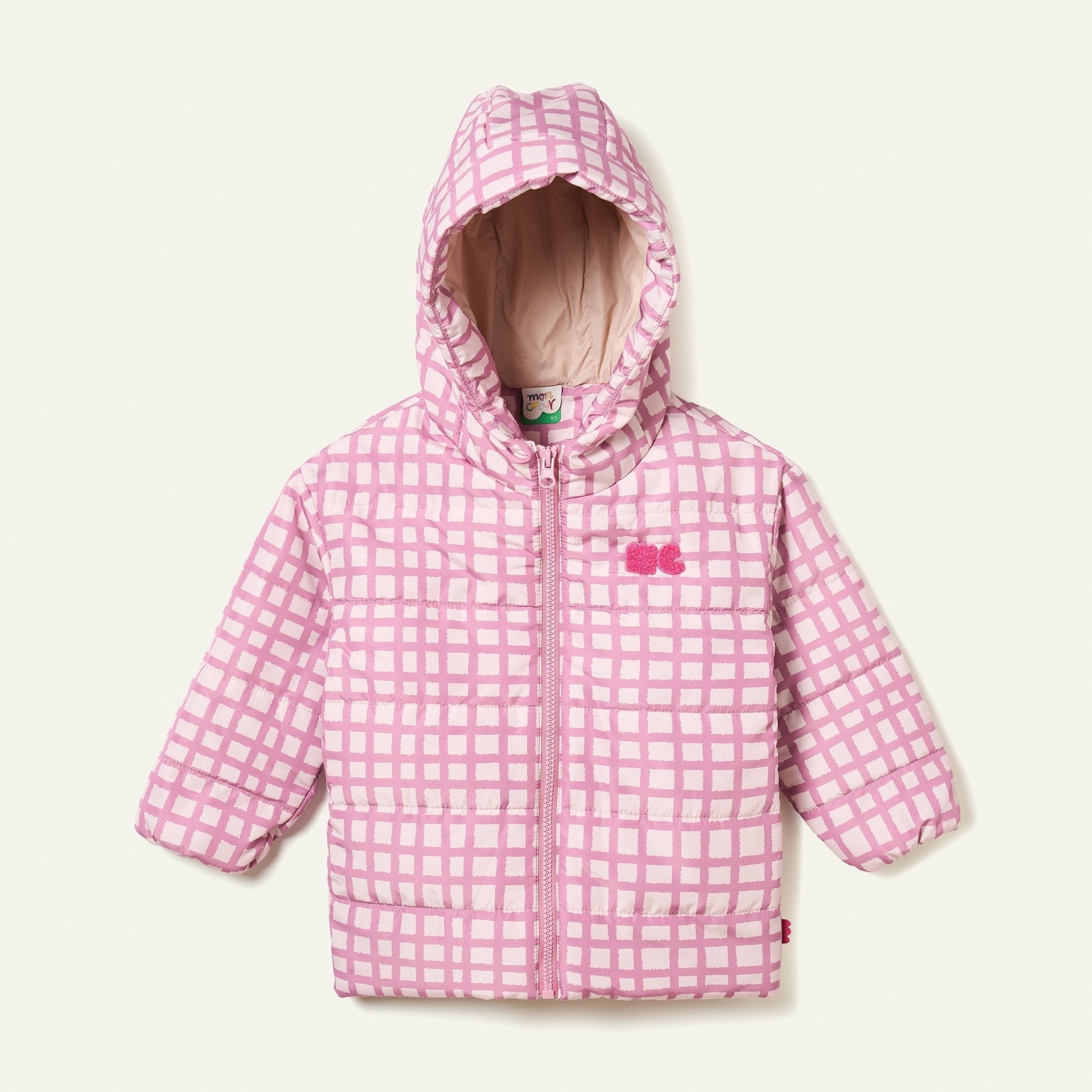 Pink Grid Puffer Jackets La Vie Bien Pink Grid Puffer