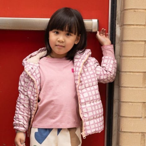 Pink Grid Puffer Jackets La Vie Bien Pink Grid Puffer