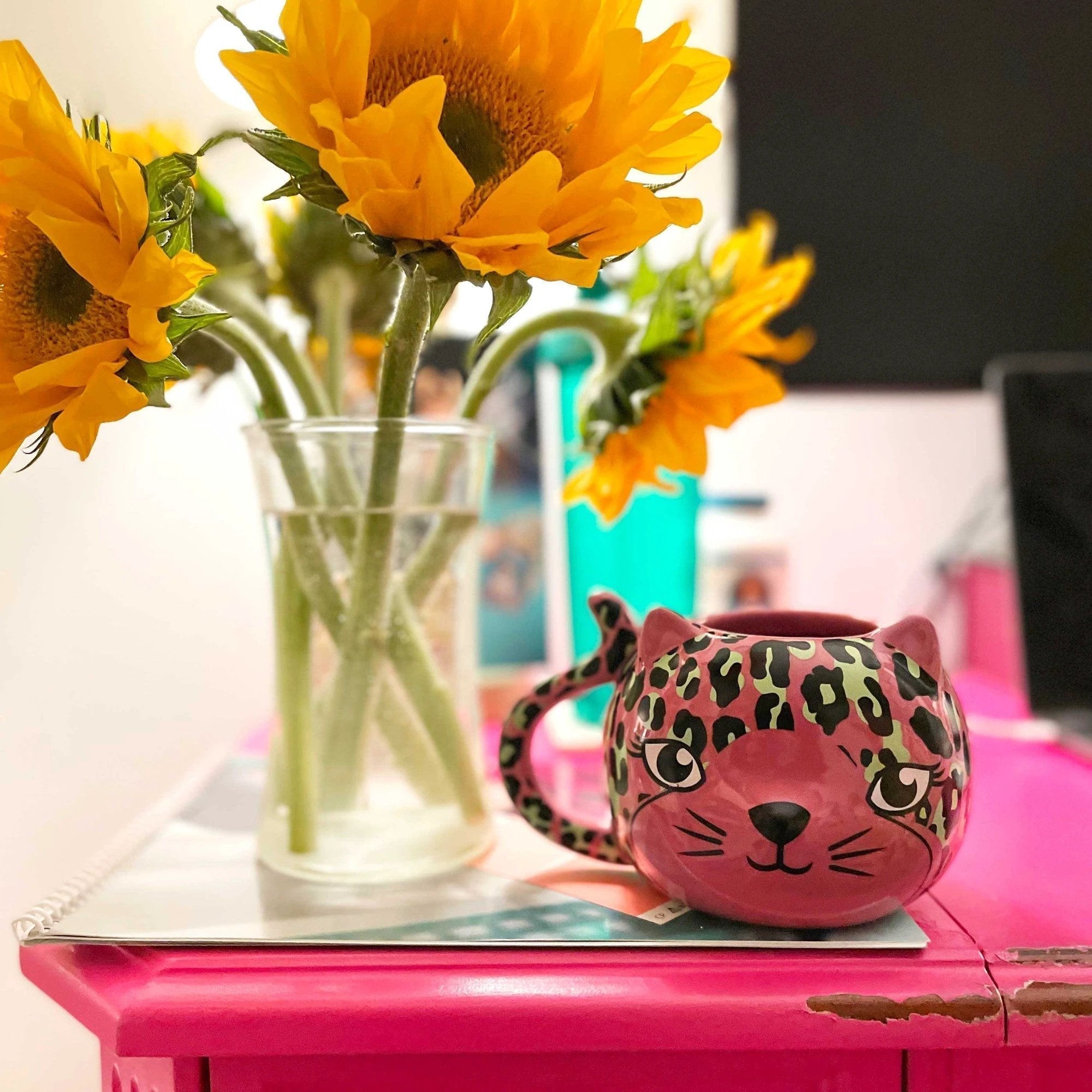 Pink Leopard Cat Mug | Cute Ceramic Coffee Tea Cup | Gift for Her by The Bullish Store