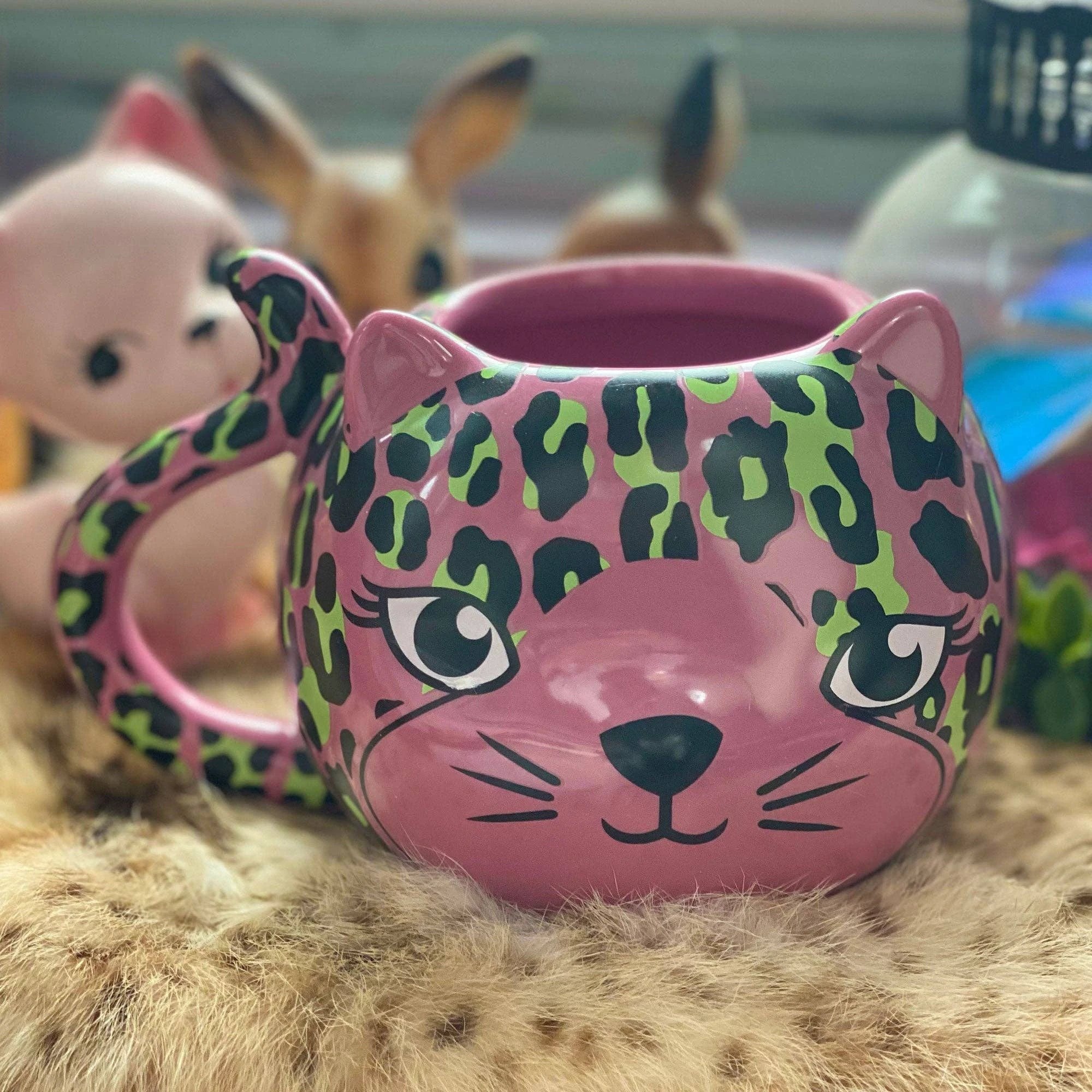 Pink Leopard Cat Mug | Cute Ceramic Coffee Tea Cup | Gift for Her by The Bullish Store