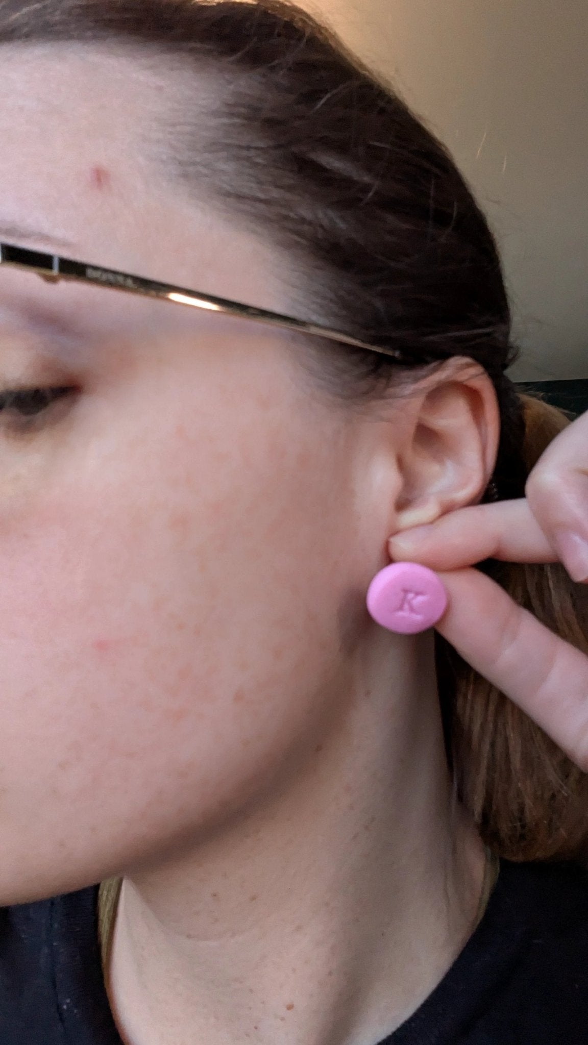Pink K initial stud earrings by La Vie Bien