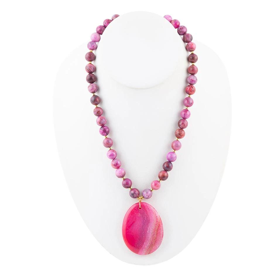 Pink Magenta Dreams Agate Slab Pendant Necklace by Barse Jewelry