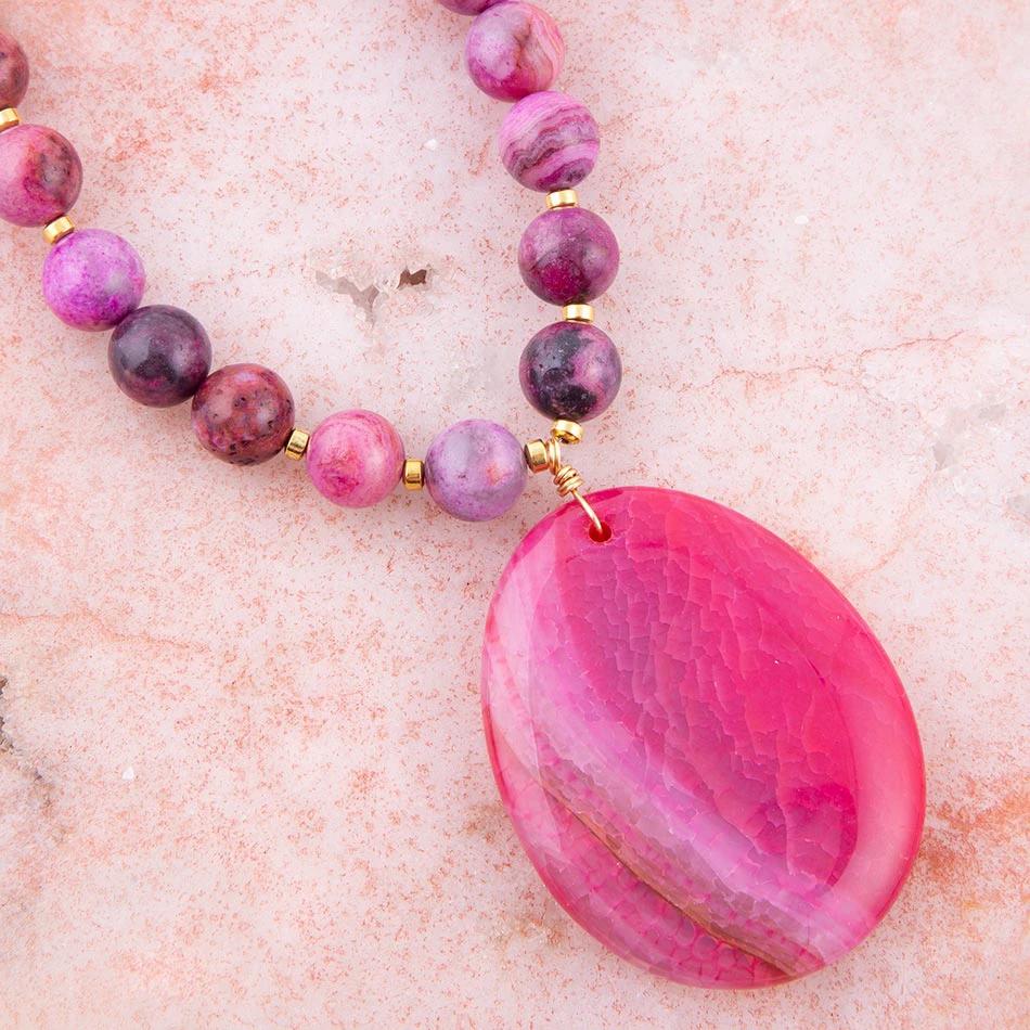 Pink Magenta Dreams Agate Slab Pendant Necklace by Barse Jewelry