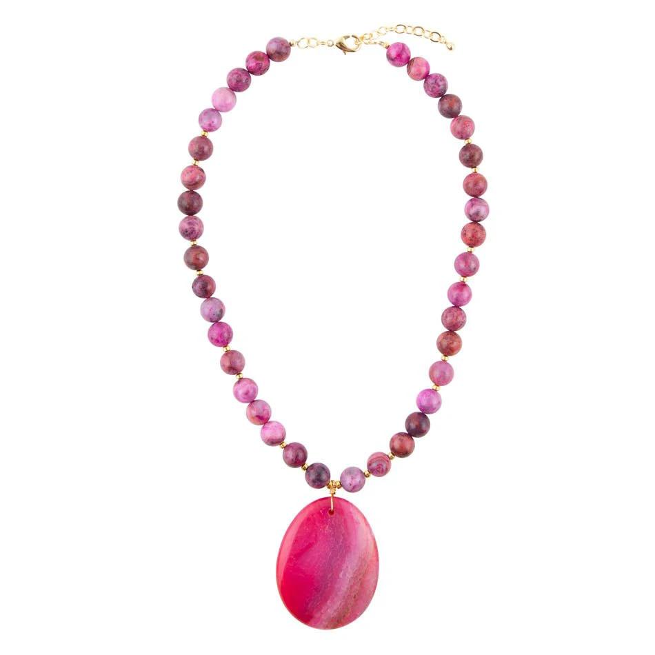 Pink Magenta Dreams Agate Slab Pendant Necklace by Barse Jewelry