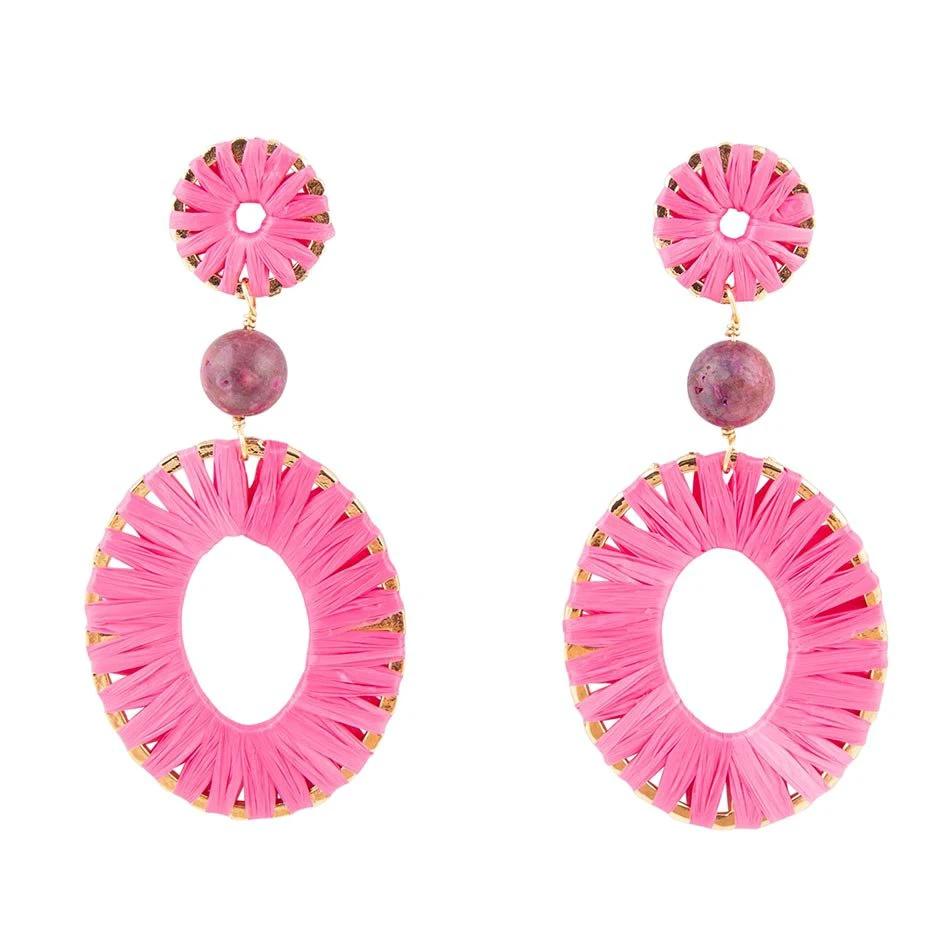 Pink Magenta Dreams Round Golden Earrings by Barse Jewelry