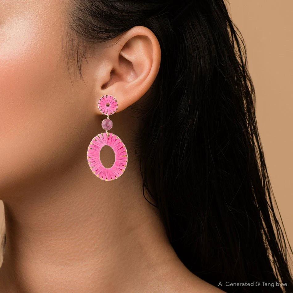 Pink Magenta Dreams Round Golden Earrings by Barse Jewelry