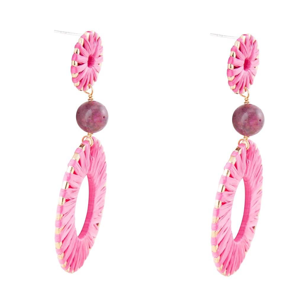 Pink Magenta Dreams Round Golden Earrings by Barse Jewelry