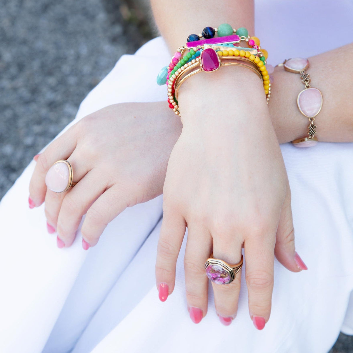 Pink Opal Golden Statement Ring Rings La Vie Bien Pink Opal Golden Statement Ring