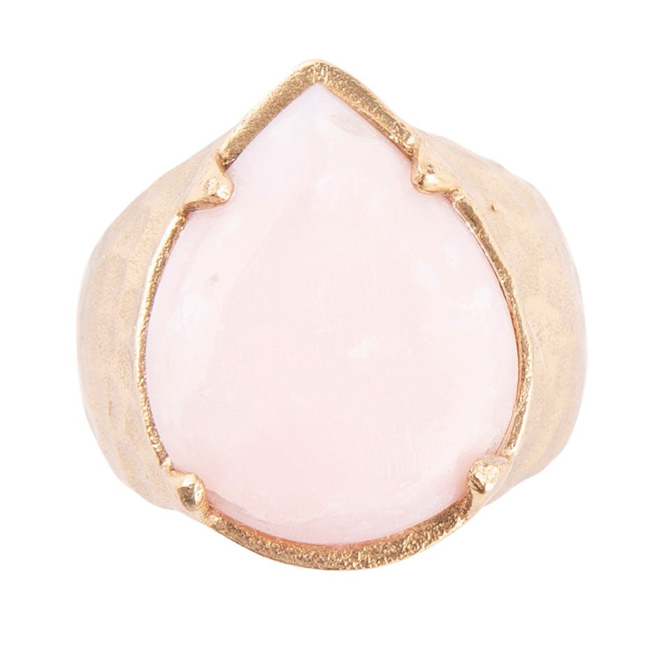 Pink Opal Golden Teardrop Ring
