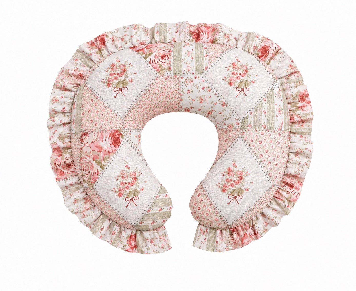 Pink Patchwork Ruffle Nursing Pillow Cover La Vie Bien Pink Patchwork Ruffle Nursing Pillow Cover