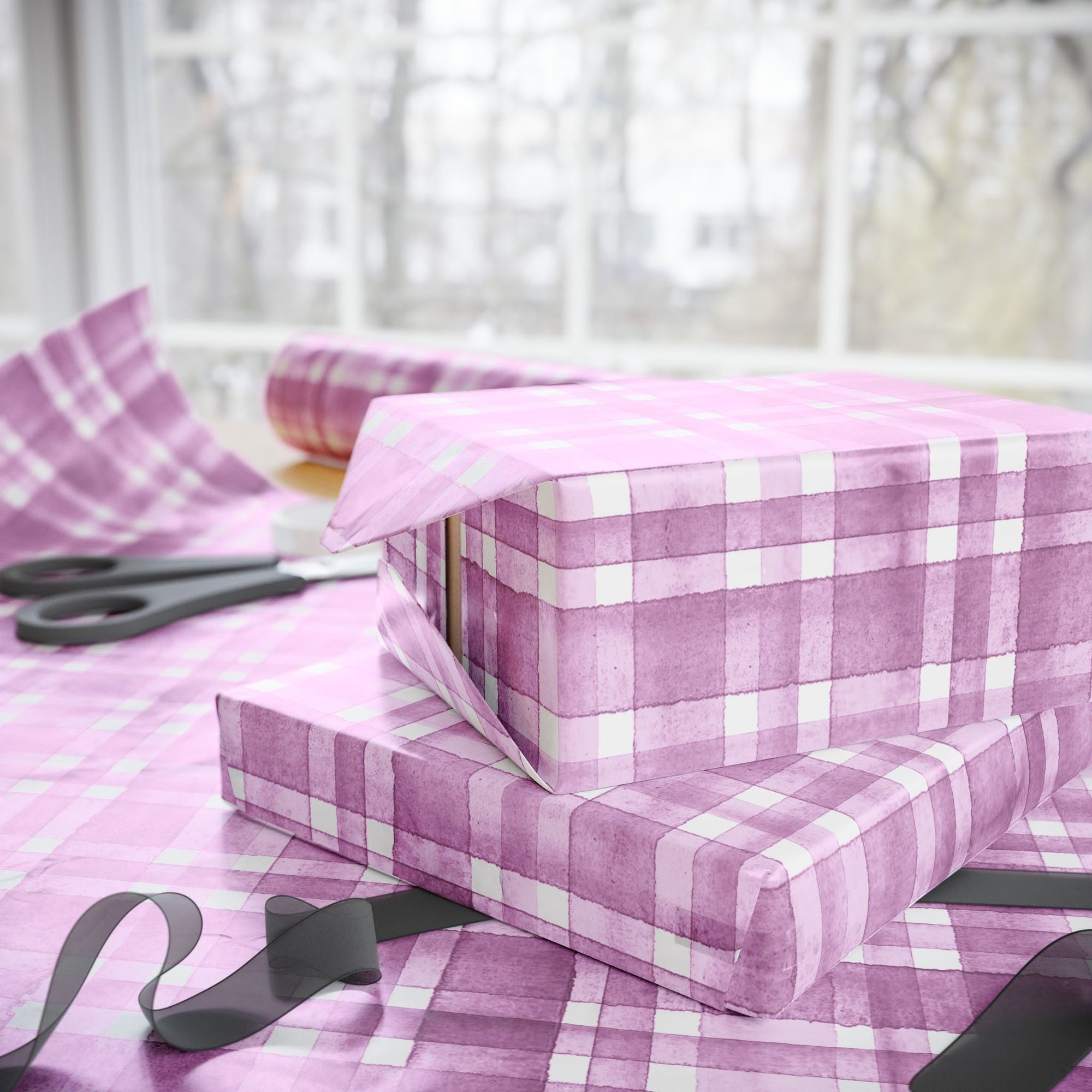 Pink Plaid Wrapping Paper, Gift Wrap for Birthdays, Holidays, Housewarming, Baby Showers, Special Occasions