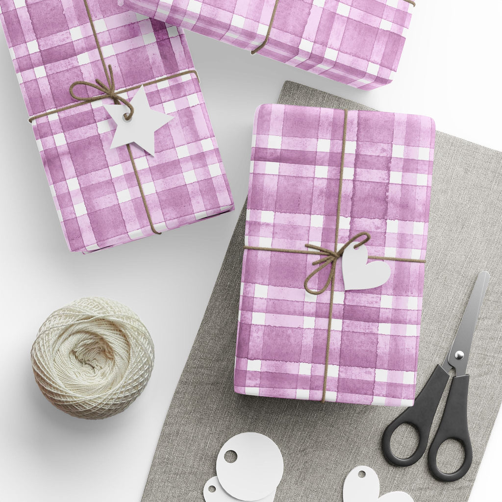 Pink Plaid Wrapping Paper, Gift Wrap for Birthdays, Holidays, Housewarming, Baby Showers, Special Occasions