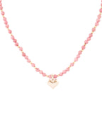 Pink Rhodonite and Golden Bronze Heart Pendant Necklace Necklaces La Vie Bien Pink Rhodonite and Golden Bronze Heart Pendant Necklace