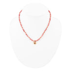 Pink Rhodonite and Golden Bronze Heart Pendant Necklace Necklaces La Vie Bien Pink Rhodonite and Golden Bronze Heart Pendant Necklace