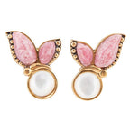 Pink Rhodonite and White Mother of Pearl Golden Butterflies Post Earrings Earrings La Vie Bien Pink Rhodonite and White Mother of Pearl Golden Butterflies Post Earrings