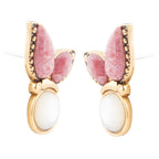 Pink Rhodonite and White Mother of Pearl Golden Butterflies Post Earrings Earrings La Vie Bien Pink Rhodonite and White Mother of Pearl Golden Butterflies Post Earrings