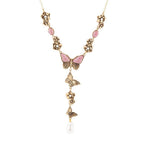 Pink Rhodonite and White Pearl Golden Butterflies Y Necklace Necklaces La Vie Bien Pink Rhodonite and White Pearl Golden Butterflies Y Necklace