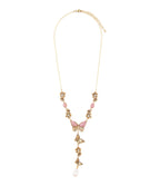 Pink Rhodonite and White Pearl Golden Butterflies Y Necklace Necklaces La Vie Bien Pink Rhodonite and White Pearl Golden Butterflies Y Necklace