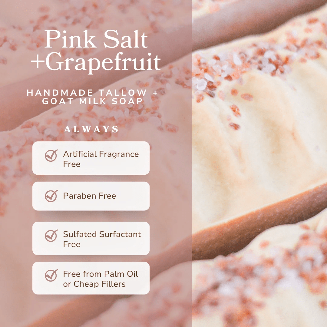 Pink Salt + Grapefruit Cleansing Bar Handmade Tallow and Goat Milk Soap Bar by Pretty farm girl