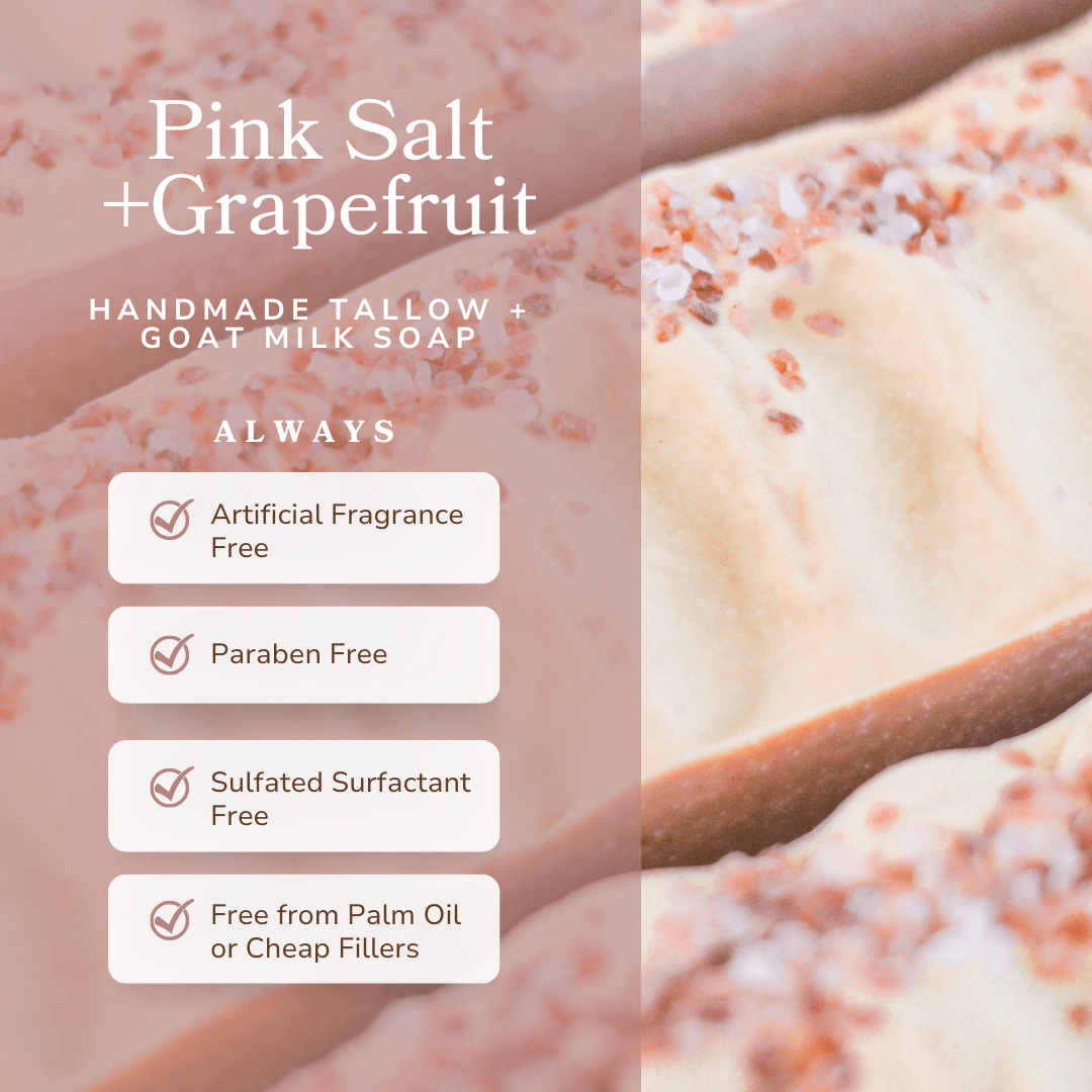 Pink Salt + Grapefruit Cleansing Bar Handmade Tallow and Goat Milk Soap Bar