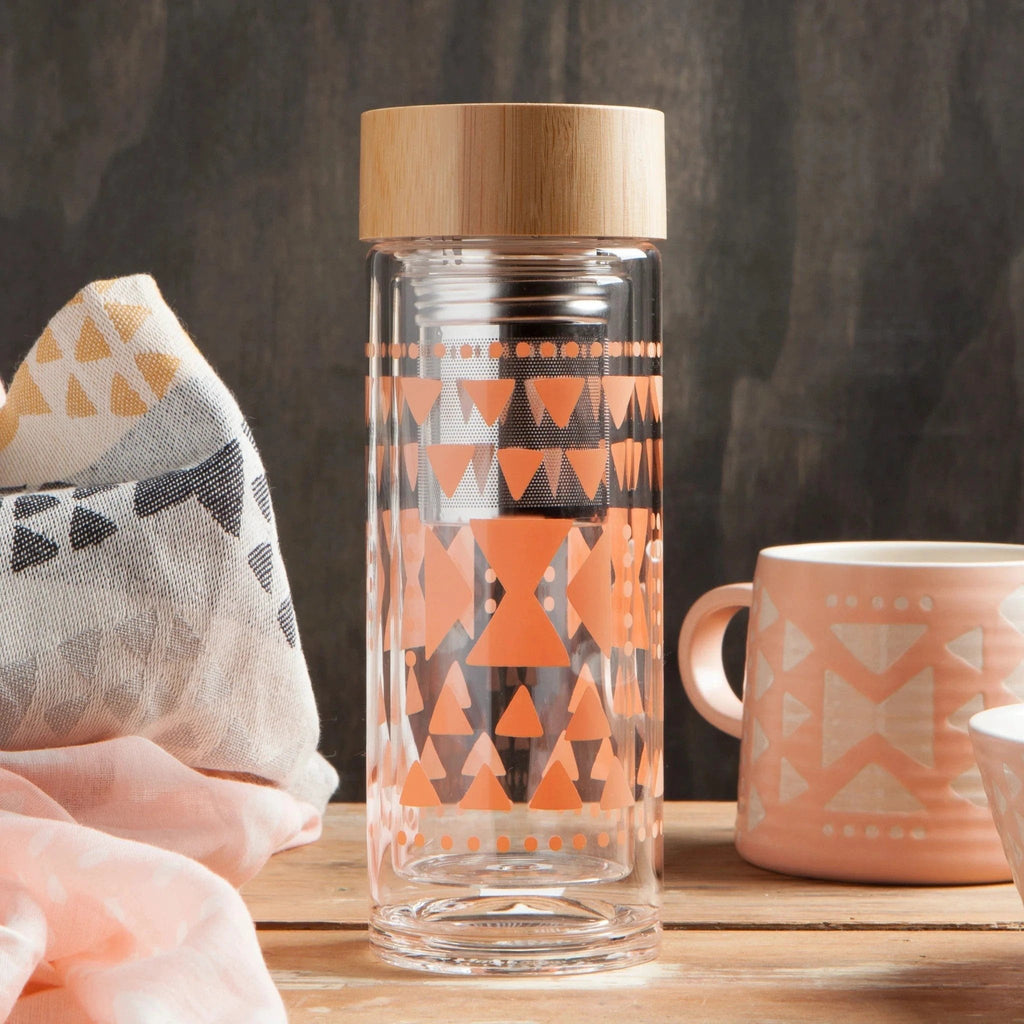 Pink Sustain Double Glass Tea Infuser Bottle | Loose Leaf Tea Holder Steeper Strainer Filter by The Bullish Store