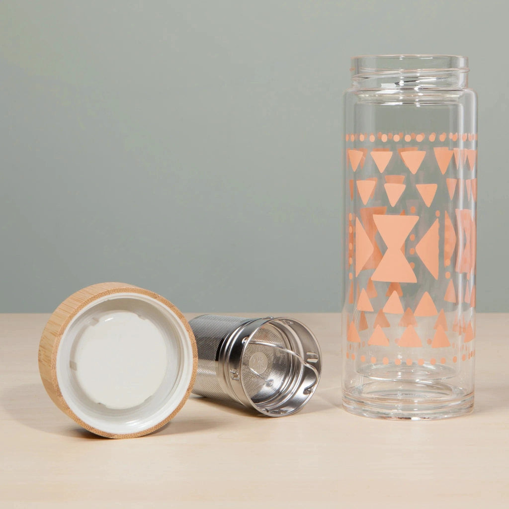 Pink Sustain Double Glass Tea Infuser Bottle | Loose Leaf Tea Holder Steeper Strainer Filter by The Bullish Store