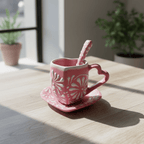 Pink Talavera Heart Mug Set | Plate, Spoon & Floral Design Talavera Mug La Vie Bien Pink Talavera Heart Mug Set | Plate, Spoon & Floral Design