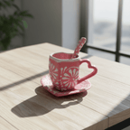 Pink Talavera Heart Mug Set | Plate, Spoon & Floral Design Talavera Mug La Vie Bien Pink Talavera Heart Mug Set | Plate, Spoon & Floral Design