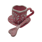 Pink Talavera Heart Mug Set | Plate, Spoon & Floral Design Talavera Mug La Vie Bien Pink Talavera Heart Mug Set | Plate, Spoon & Floral Design