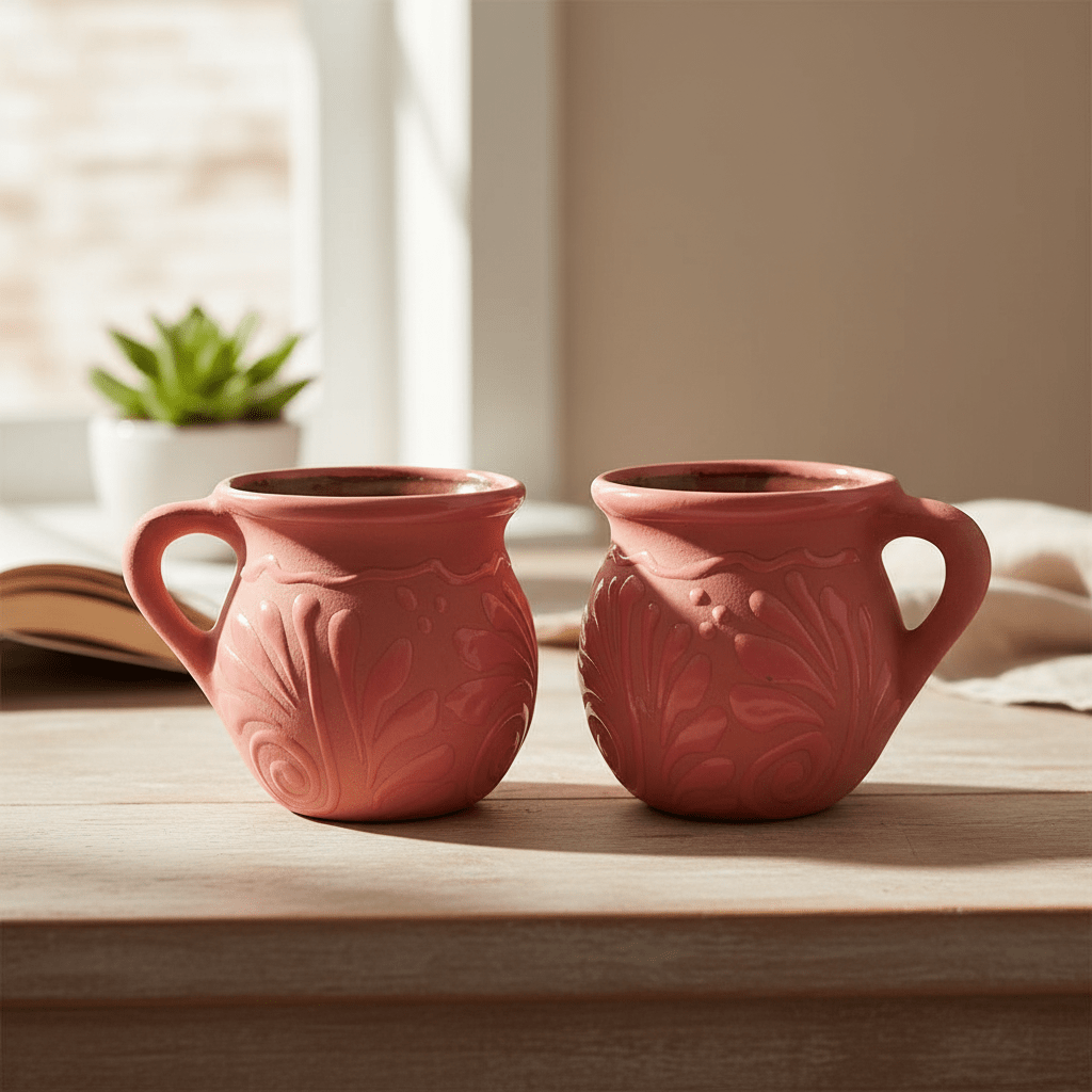 Pink Talavera Mug | Authentic Handmade Mexican Clay Jarrito Talavera Mug La Vie Bien Pink Talavera Mug | Authentic Handmade Mexican Clay Jarrito