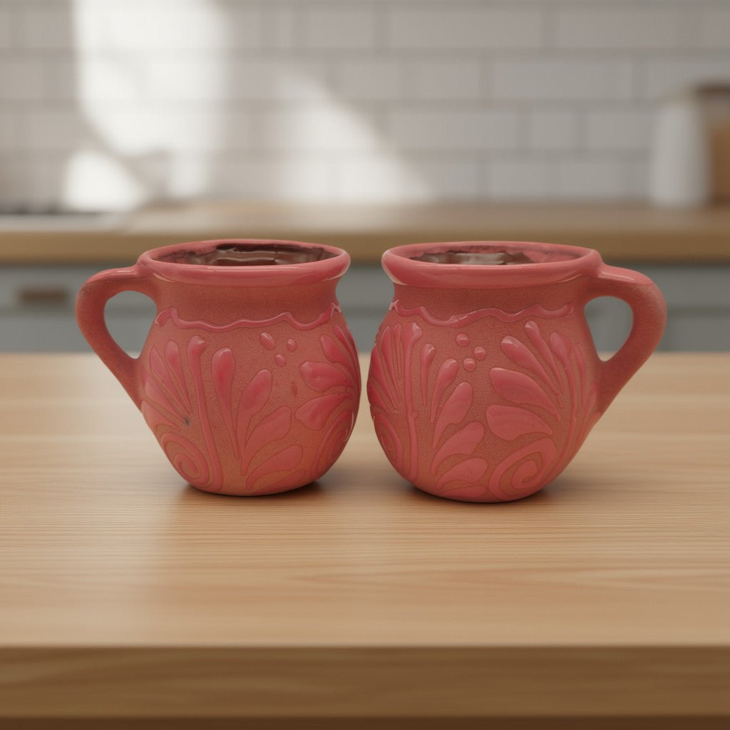 Pink Talavera Mug | Authentic Handmade Mexican Clay Jarrito Talavera Mug La Vie Bien Pink Talavera Mug | Authentic Handmade Mexican Clay Jarrito
