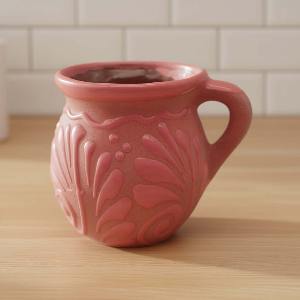 Pink Talavera Mug | Authentic Handmade Mexican Clay Jarrito Talavera Mug La Vie Bien Pink Talavera Mug | Authentic Handmade Mexican Clay Jarrito