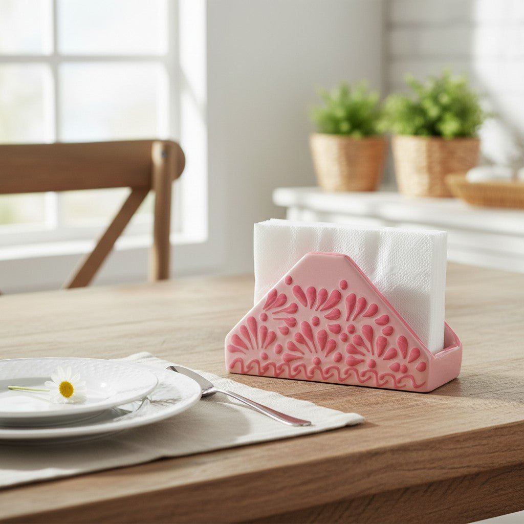 Pink Talavera Napkin Holder | Floral Glazed Design Talavera Napkin Holder La Vie Bien Pink Talavera Napkin Holder | Floral Glazed Design