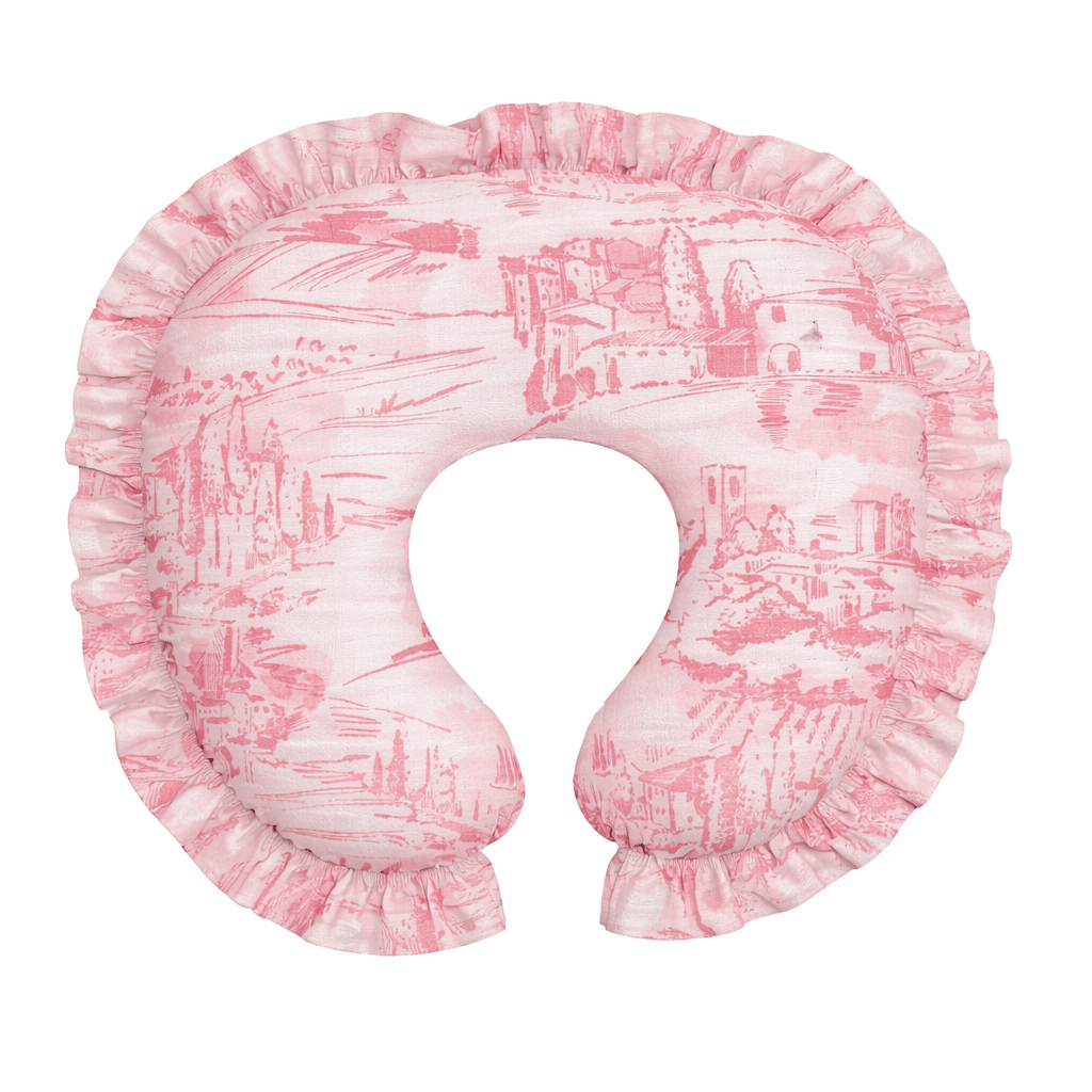 Pink Toile Ruffle Nursing Pillow Cover La Vie Bien Pink Toile Ruffle Nursing Pillow Cover