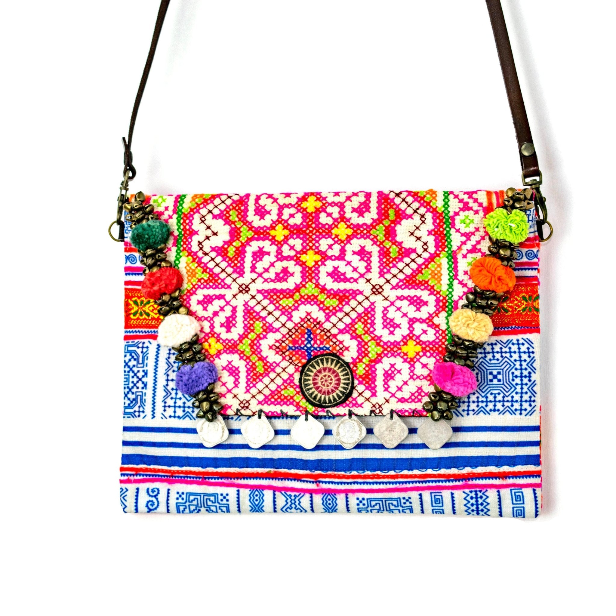 Pink Vintage Hmong Convertible Envelope Clutch | Purse - Thailand Bags La Vie Bien Pink Vintage Hmong Convertible Envelope Clutch | Purse - Thailand