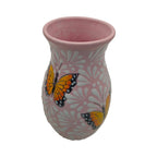 Pink & White Talavera Vase | Monarch Butterfly Motif Talavera Planter La Vie Bien Pink & White Talavera Vase | Monarch Butterfly Motif