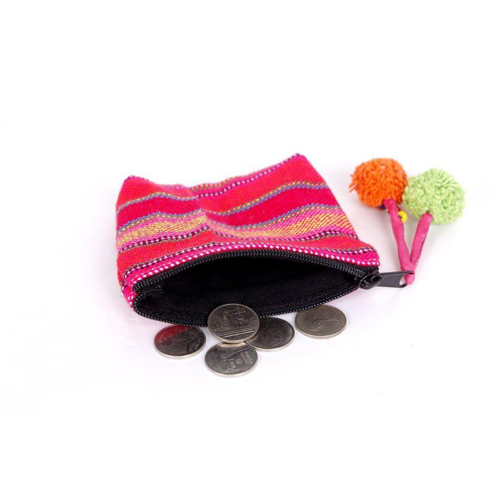 Pink Woven Karen Fabric Hmong Coin Pouch - Thailand Coin Purses La Vie Bien Pink Woven Karen Fabric Hmong Coin Pouch - Thailand