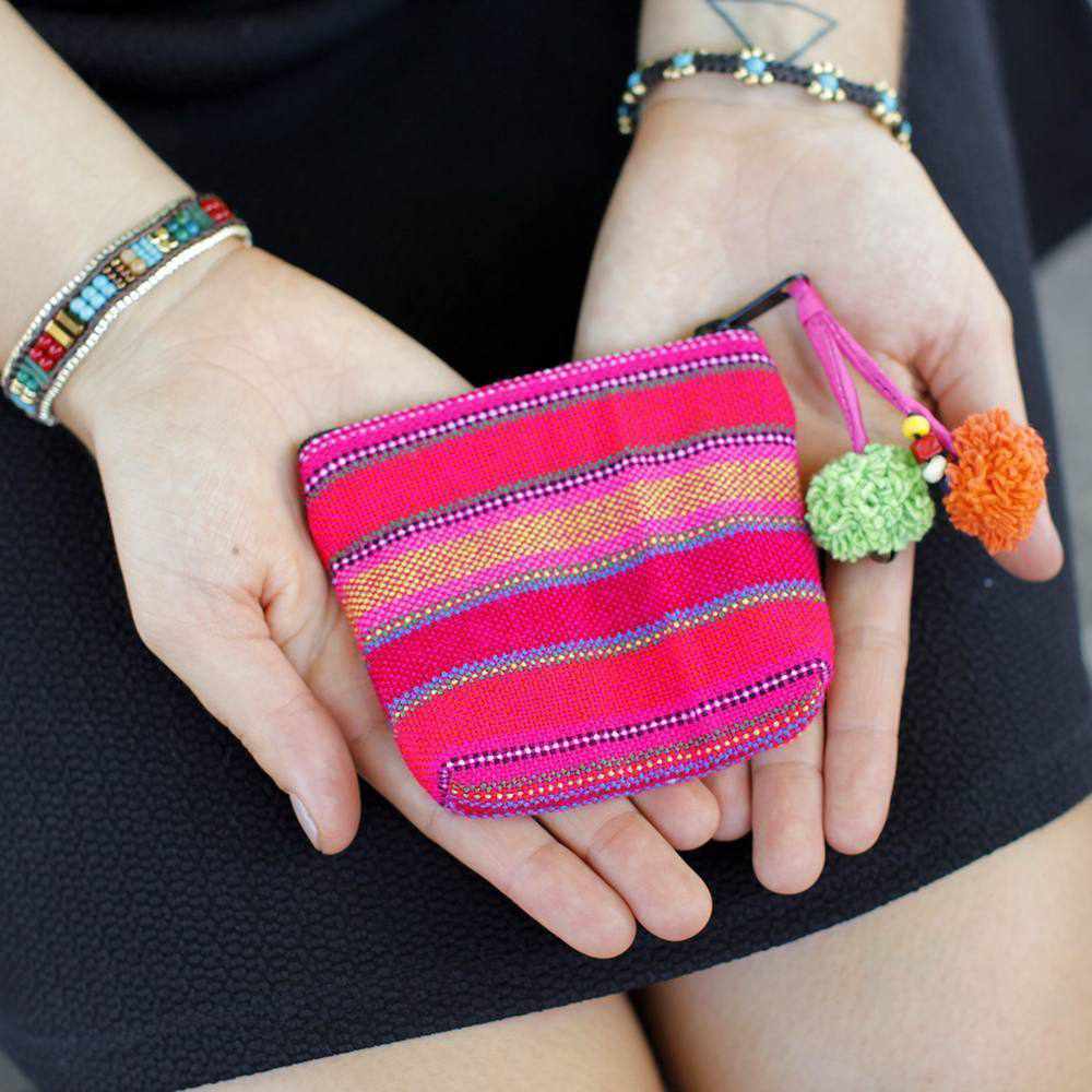 Pink Woven Karen Fabric Hmong Coin Pouch - Thailand Coin Purses La Vie Bien Pink Woven Karen Fabric Hmong Coin Pouch - Thailand