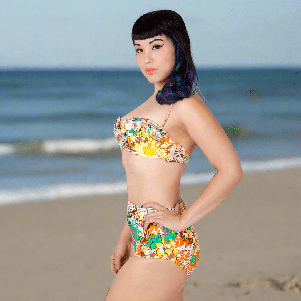 Pinup 1950s Natalia High - Waisted Bikini | Vintage Floral Two - Piece Swimwear [Sizes XS - XL]