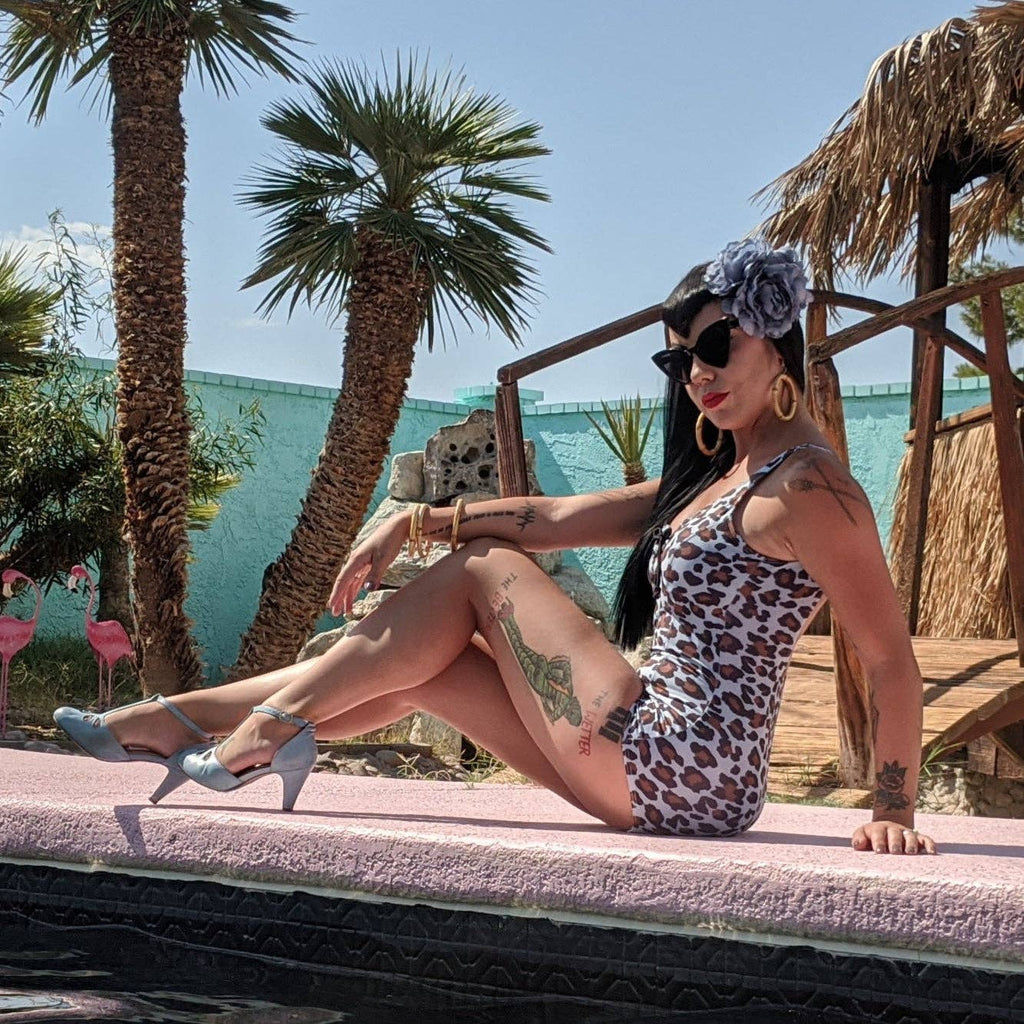 Pinup 1950s Snow Leopard One Piece Swimsuit