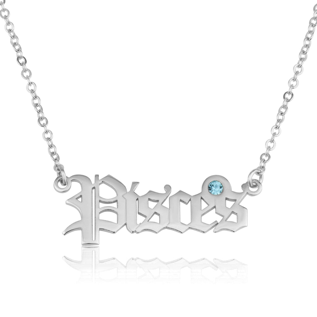 Pisces Script Necklace With Swarovski Birthstone La Vie Bien Pisces Script Necklace With Swarovski Birthstone