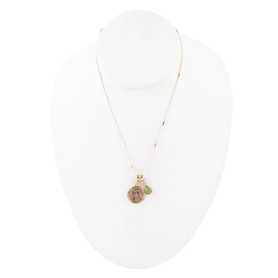 Pisces - Zodiac Green Jade Golden Charm Necklace by Barse Jewelry