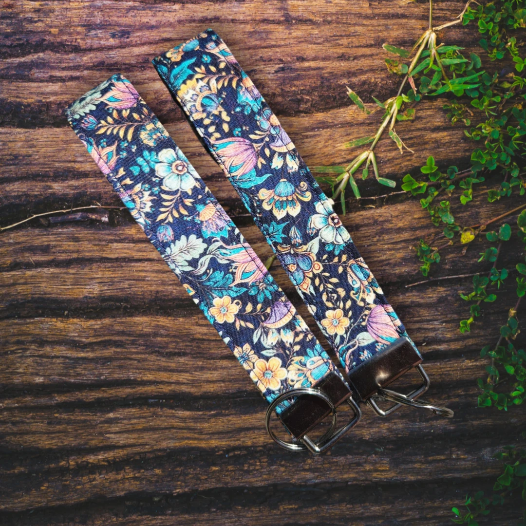 Navy Floral Wristlet Keychain by Hoosier Handkerchief Company