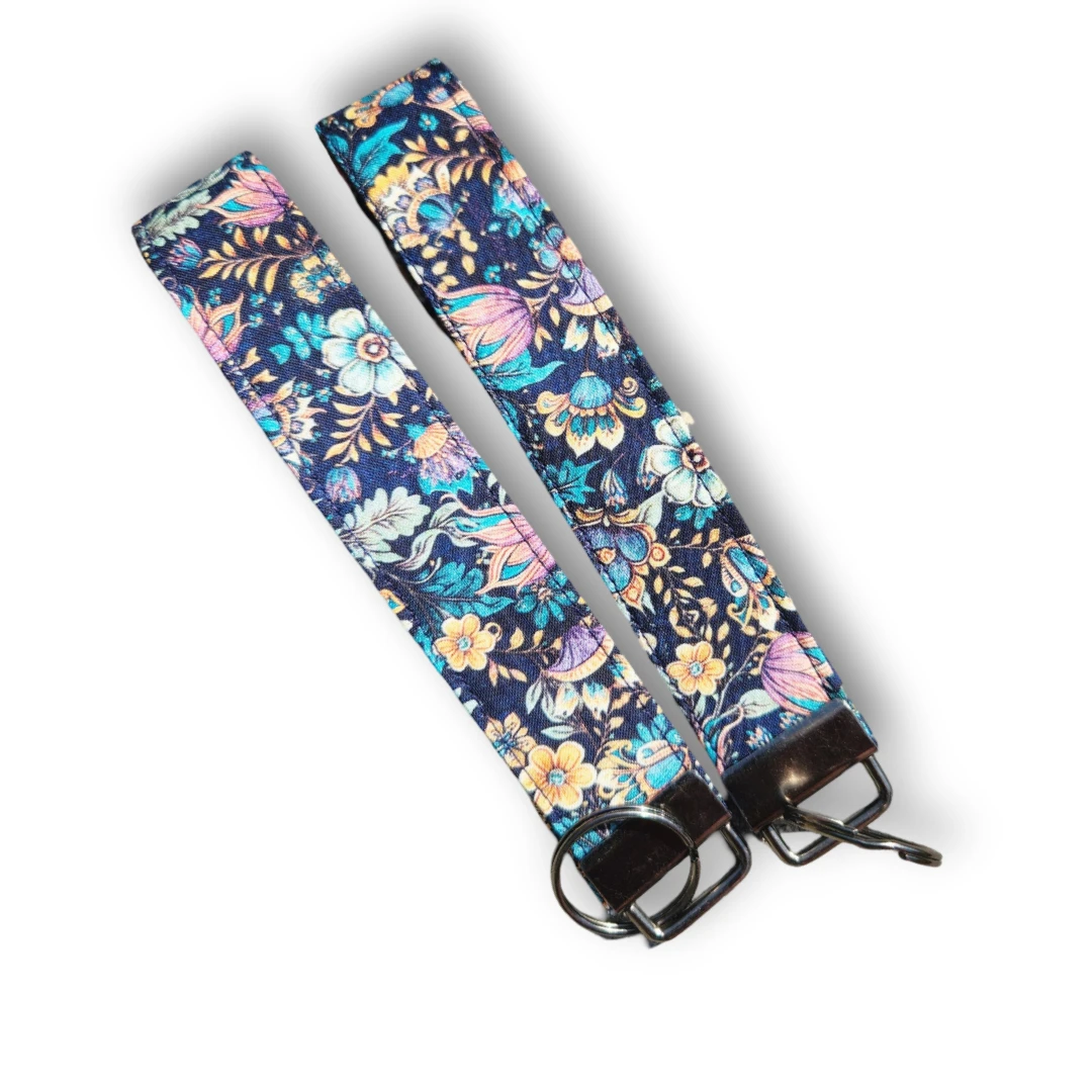 Navy Floral Wristlet Keychain by Hoosier Handkerchief Company