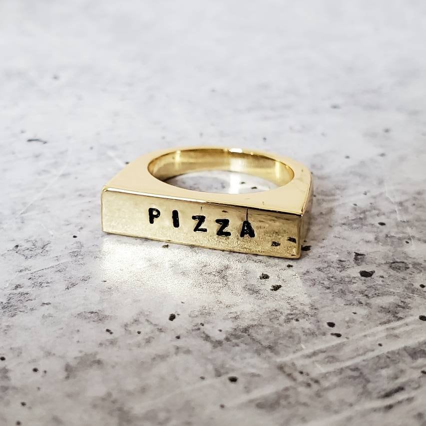 PIZZA Gold or Silver Flat Top Ring Finger Rings La Vie Bien PIZZA Gold or Silver Flat Top Ring