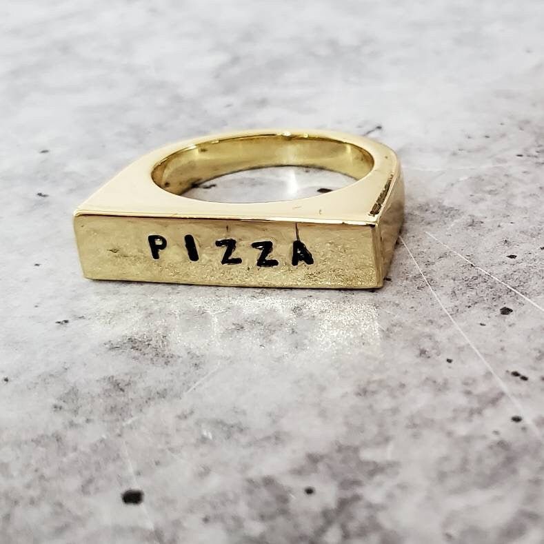 PIZZA Gold or Silver Flat Top Ring Finger Rings La Vie Bien PIZZA Gold or Silver Flat Top Ring