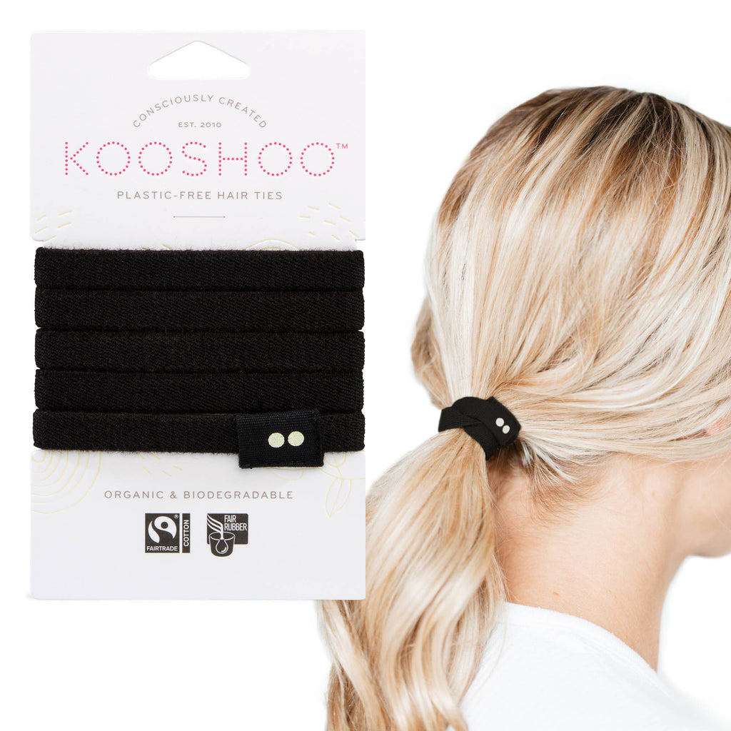 Plastic - free Flat Hair Ties - Black Hair Ties La Vie Bien Plastic - free Flat Hair Ties - Black