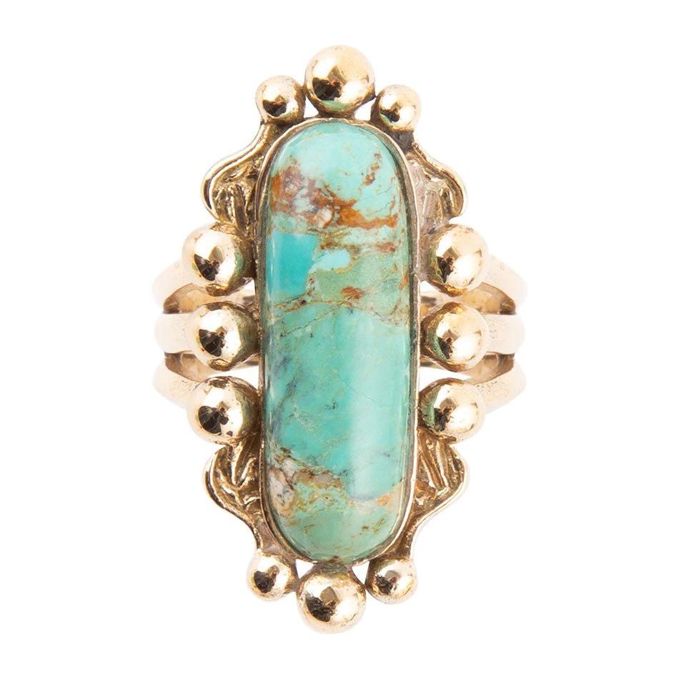 Plateau Blue Turquoise and Golden Ring by Barse Jewelry