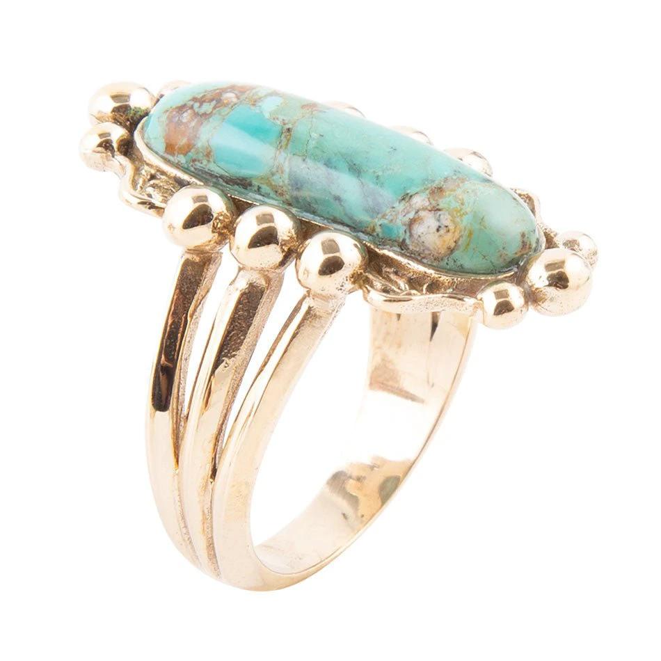 Plateau Blue Turquoise and Golden Ring by Barse Jewelry