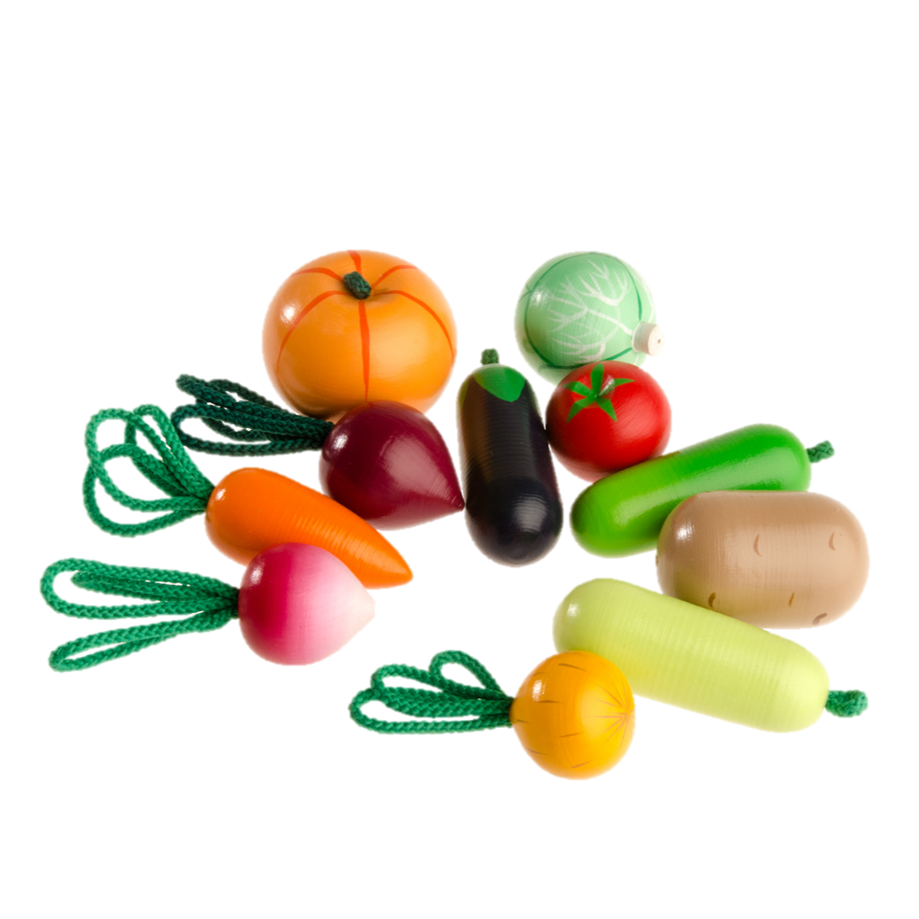 Wooden Play Vegetables with a Tote